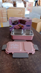 Empty BPA-Free lunch box standing vertically showing pastel color design