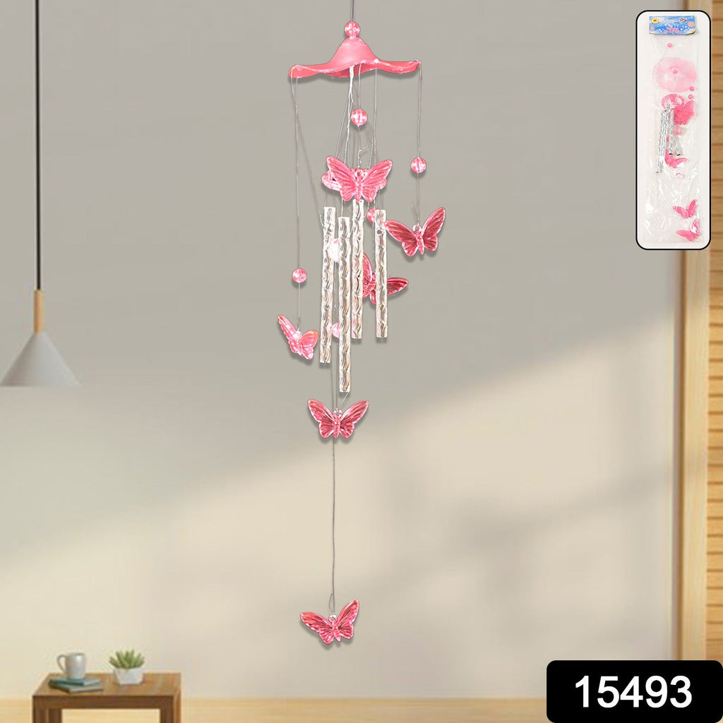 Close-up of Butterfly Bell Wind Chimes showing detailed colorful butterfly and dragonfly motifs