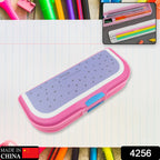 Colorful kids' cartoon pencil case featuring a fun print and two compartments.