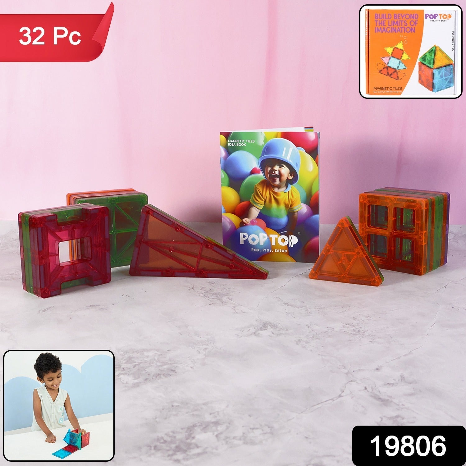 Child enjoying creative play with magnetic building tiles