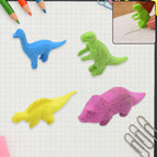 Four vibrant dinosaur erasers displayed together, ready for fun learning and play.