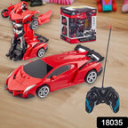 Dynamic side view of the 2-in-1 transforming RC car performing a 360-degree drift.