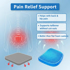 Orthopedic seat cushion demonstrating its compact size and portability.