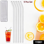 Set of durable borosilicate glass drinking straws for hot and cold drinks