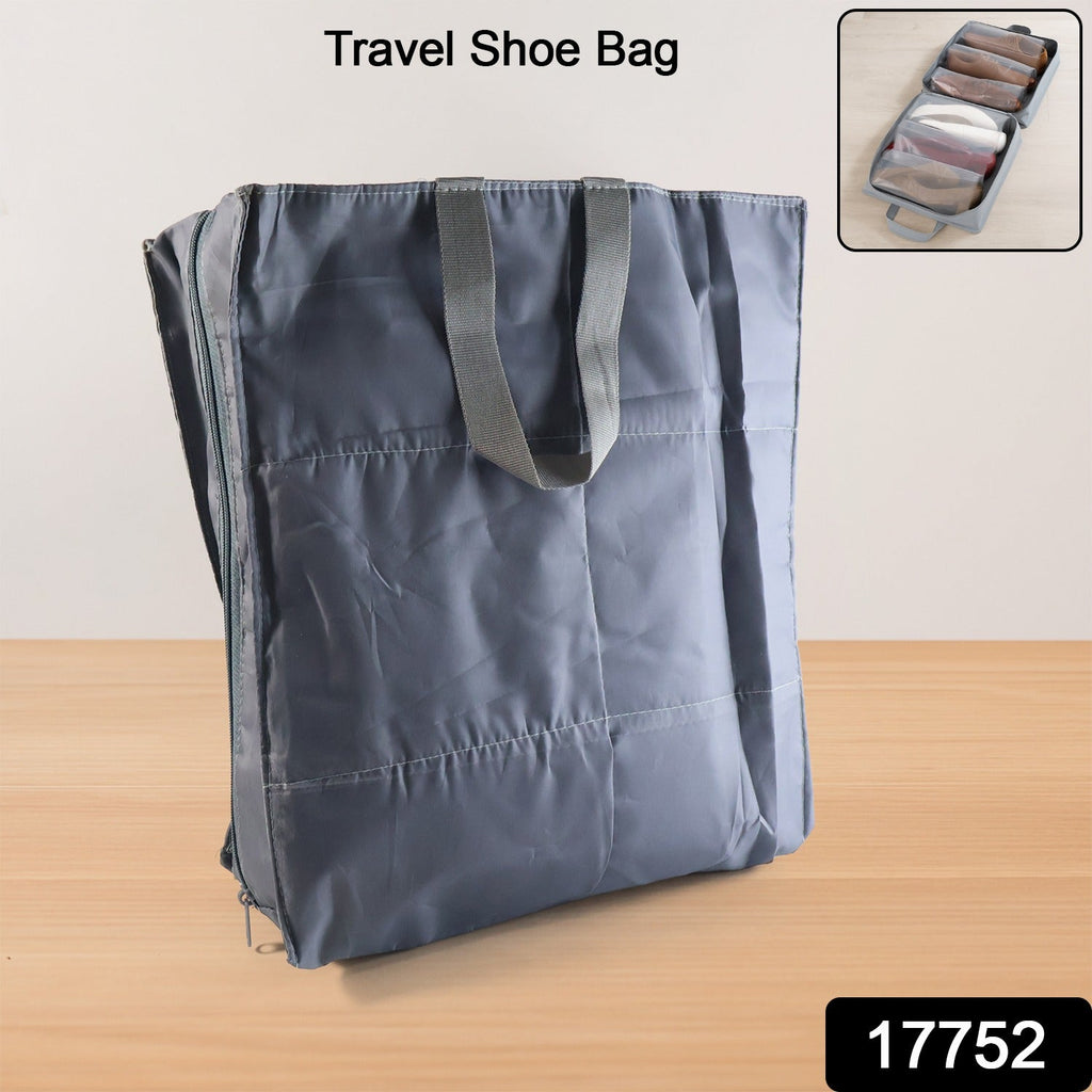 Compact durable fabric shoe case designed for travel organization