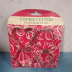 Close-up of the durable stainless steel cookie cutter set with heart and star shapes.