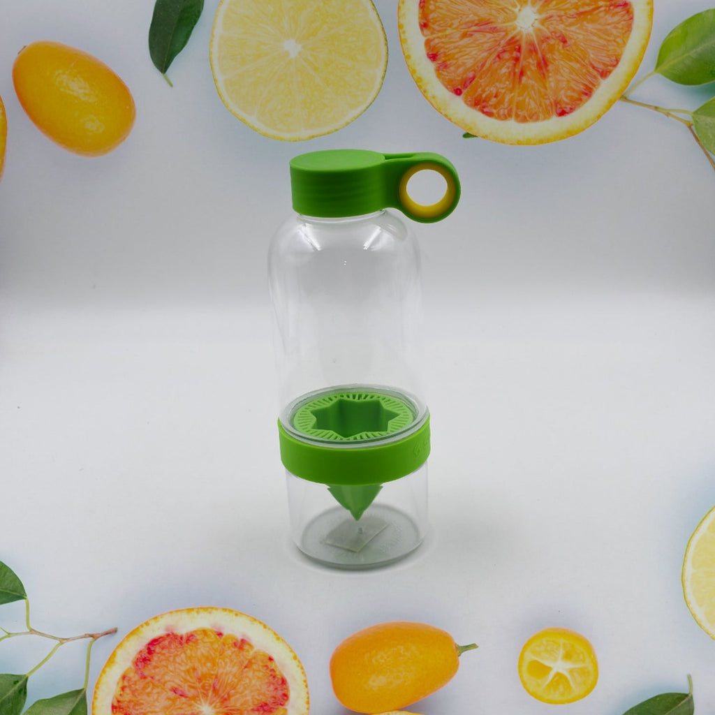 Fruit infuser water bottle demonstrating its easy fruit loading mechanism.