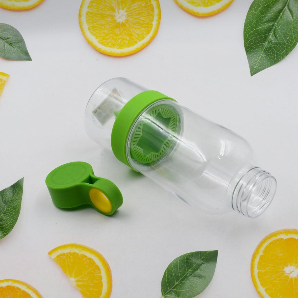 Fruit infuser water bottle filled with vibrant fresh fruits and water.
