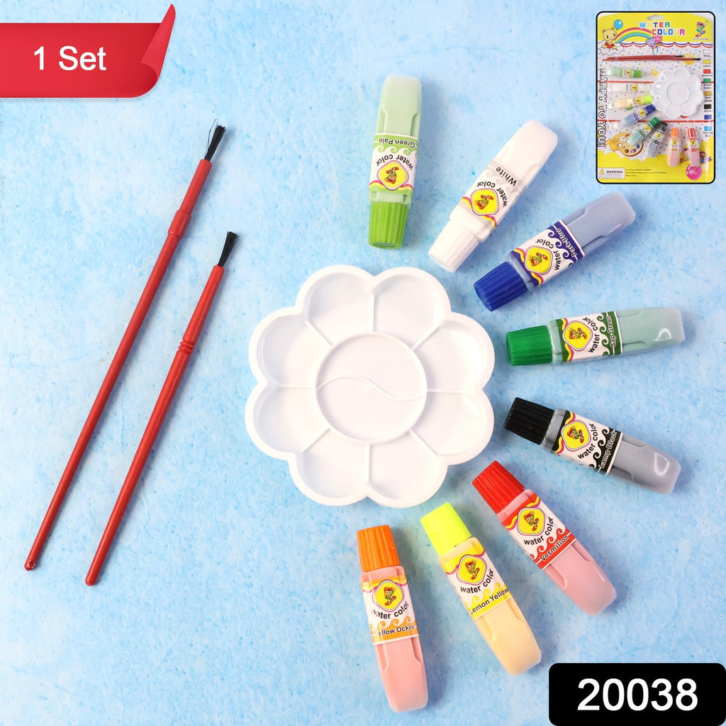 Compact watercolor art kit with colorful paints and tools for beginners