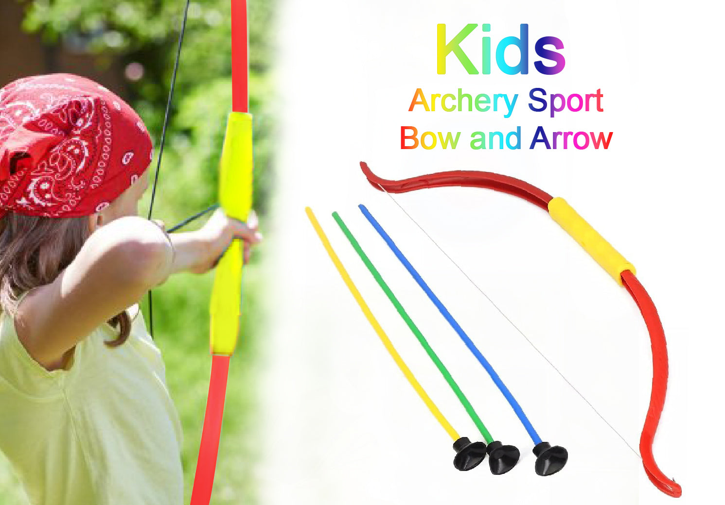 Close-up of the Kids Archery Set bow, highlighting its design and safe arrow tips.