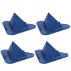 Multi-angle pyramid mobile holder stand supporting a phone vertically on a desk.
