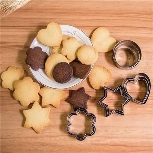 A variety of durable stainless steel cookie cutters, perfect for home baking projects.