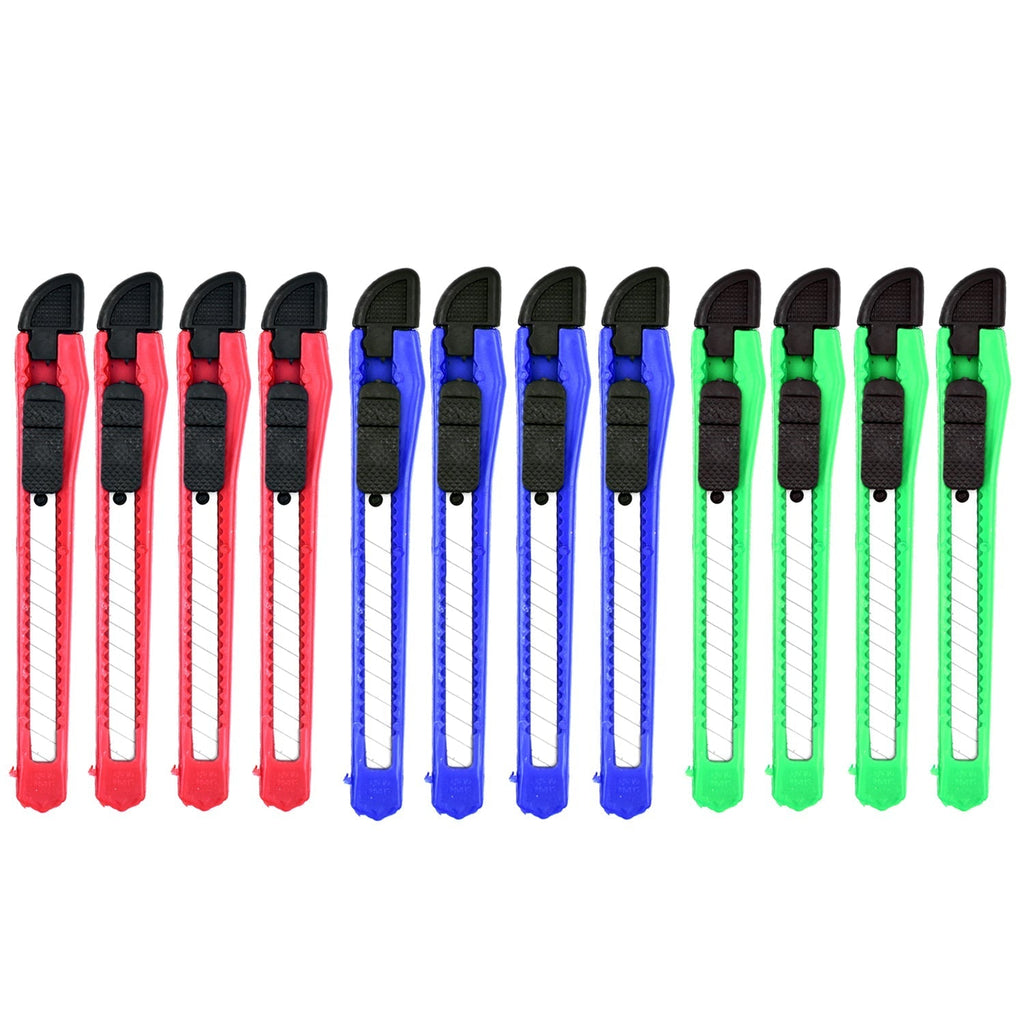 Set of 12 durable paper cutter knives in assorted colors