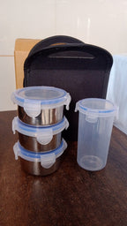 Complete 4-piece stainless steel tiffin set with sleek design for daily use.