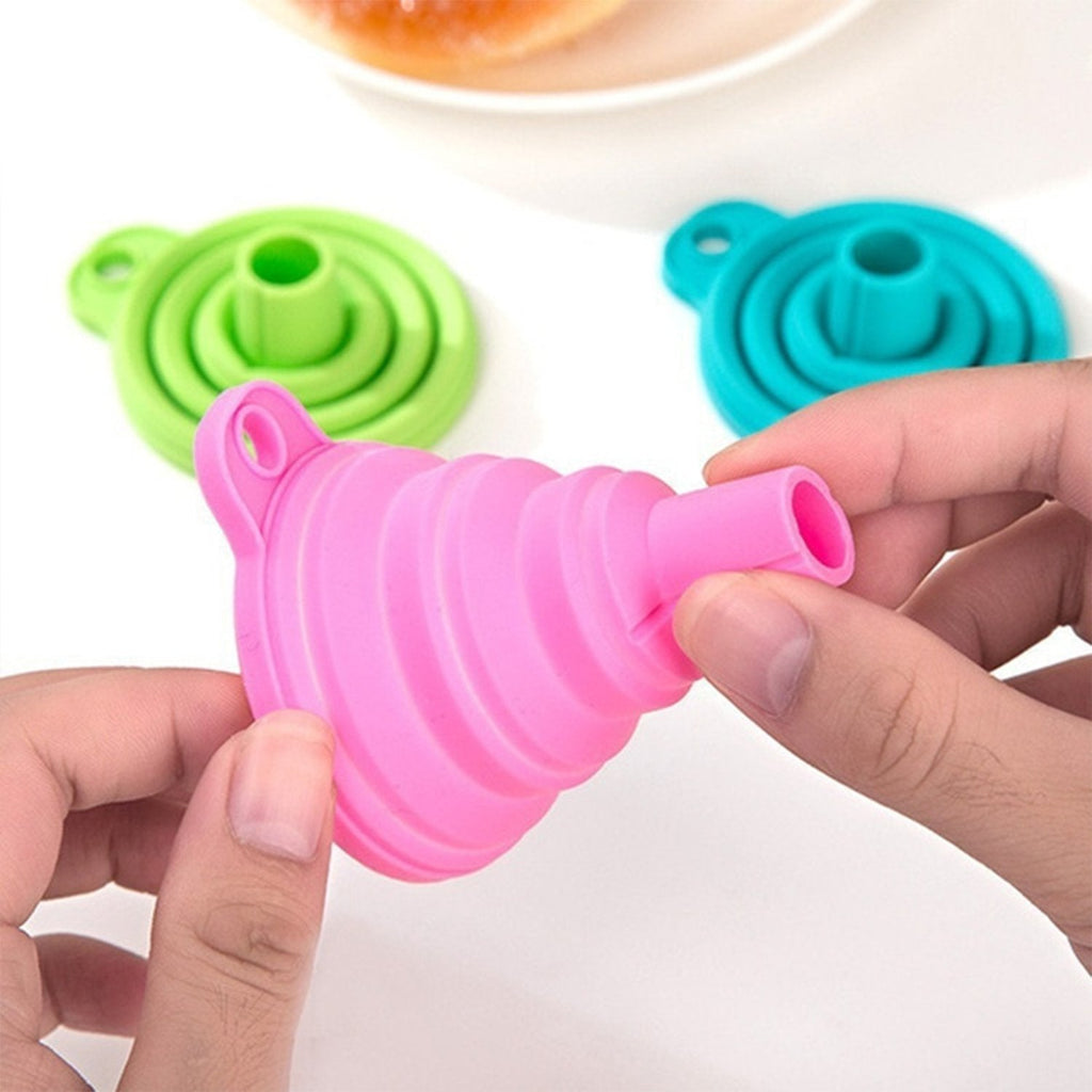 Close-up of the flexible, durable food-grade silicone material of the funnel.
