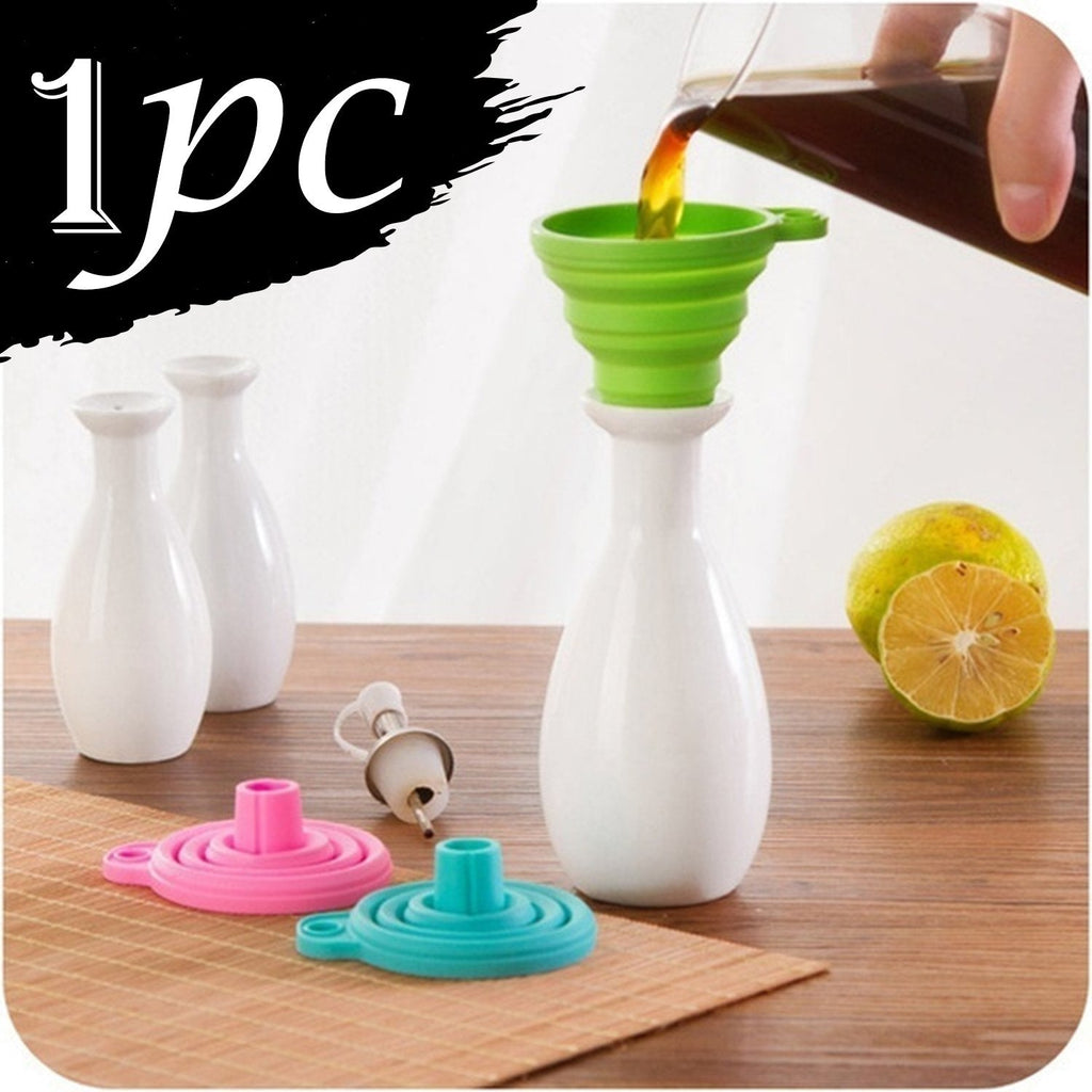 Top-down view of the collapsible silicone funnel, highlighting its wide mouth.