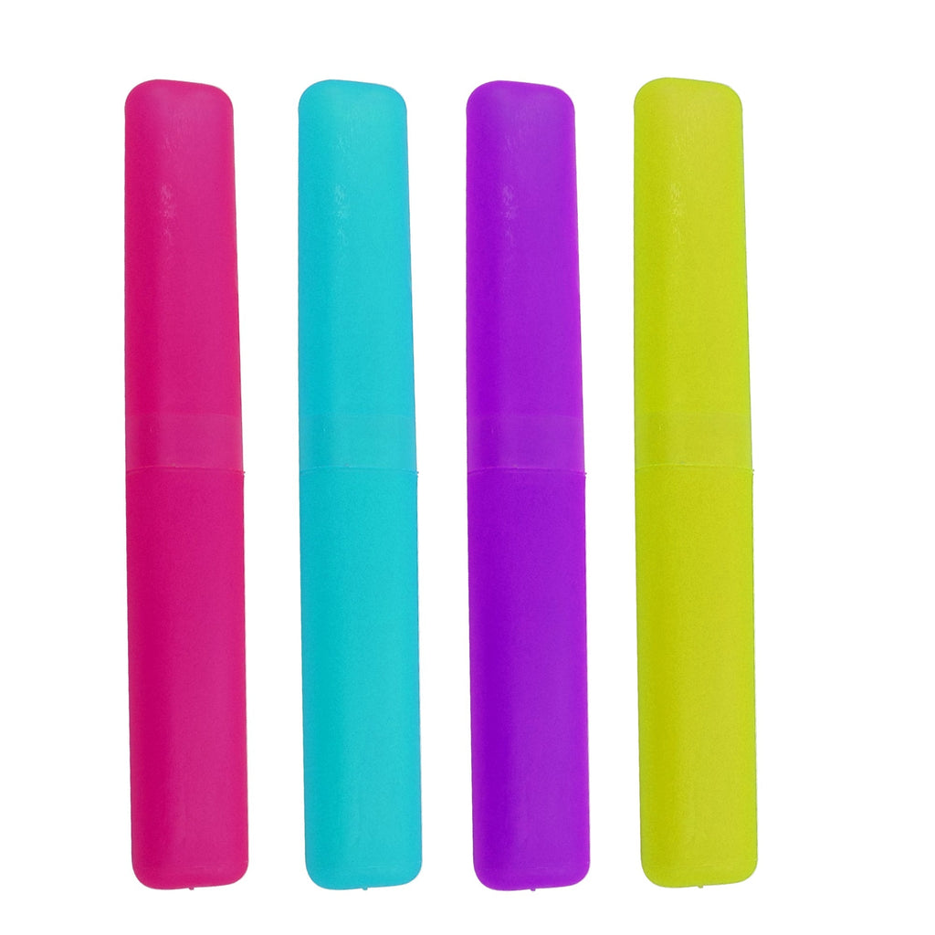 Portable toothbrush cases in a vibrant color assortment.