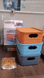 Side view of multipurpose plastic storage basket set with handles