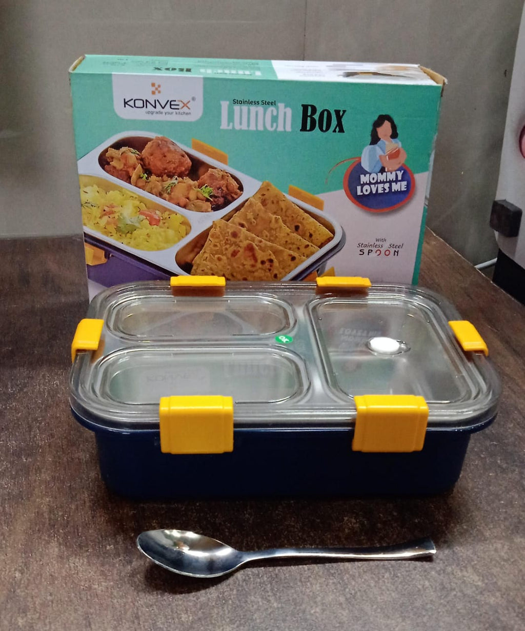 Durable stainless steel lunch box three compartment tiffin set for food storage