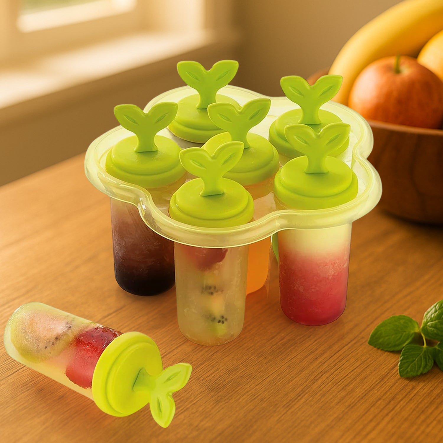 BPA-free plastic 6-cavity ice candy maker with sticks.