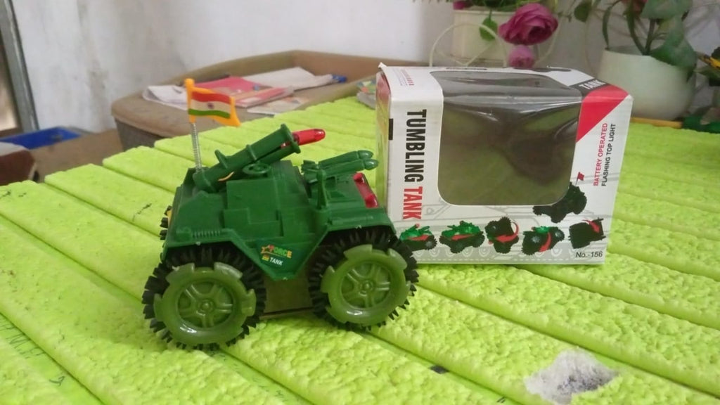 Packaging for the Tumbling Tank Toy Car, ideal for gifting and safe transport.