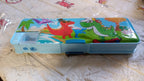 Front view of a plastic kids pencil case with a prominent cartoon print.