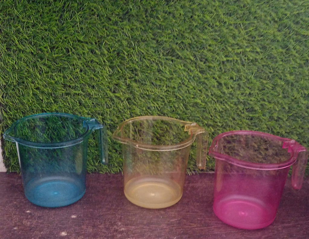 Clear plastic mug, ideal for versatile use.