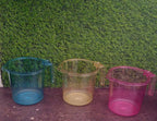 Clear plastic mug, ideal for versatile use.