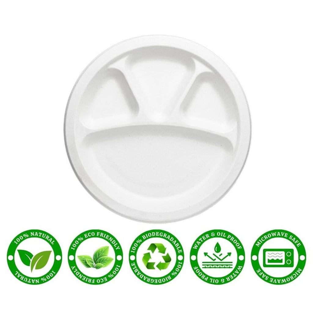 Disposable 4 section food serving plate ideal for home dining and catering