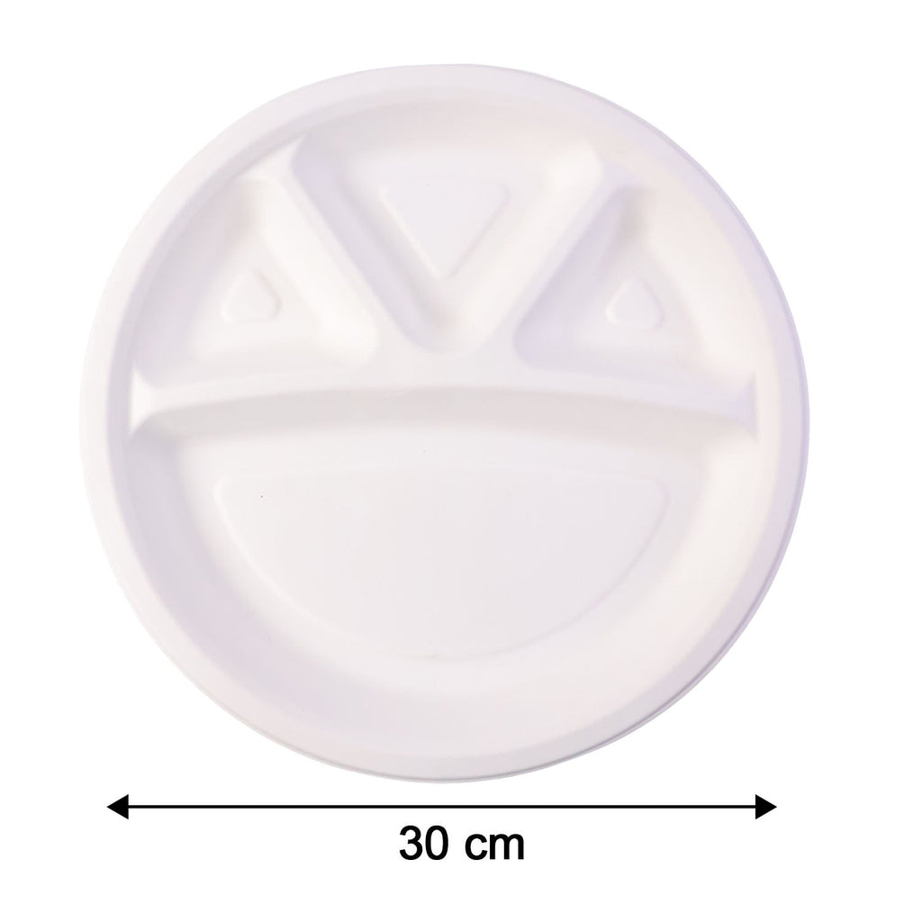 Dimension details of 4 compartment multi-section disposable food plate