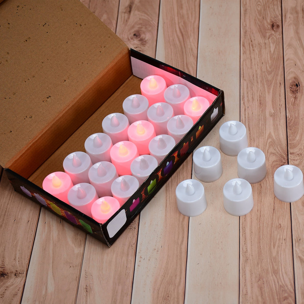 Pack of 24 red LED flameless tealight candles perfect for home decor and Diwali celebration