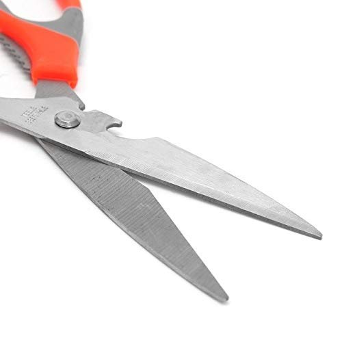 Detail shot of the integrated bottle opener feature on the handle of the kitchen shears.