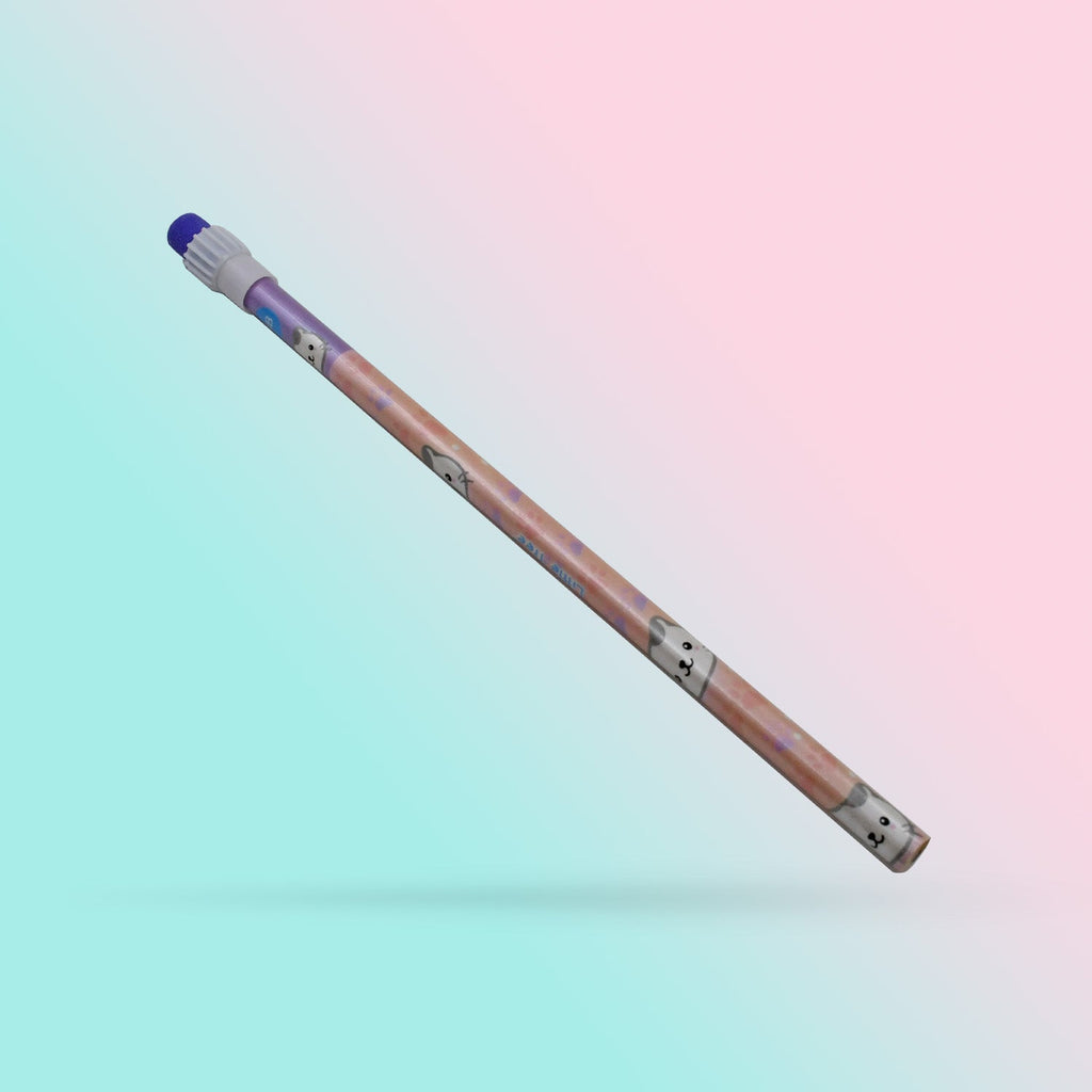 The complete stationery set including multicolor graphite pencils, a sharpener, and an eraser.