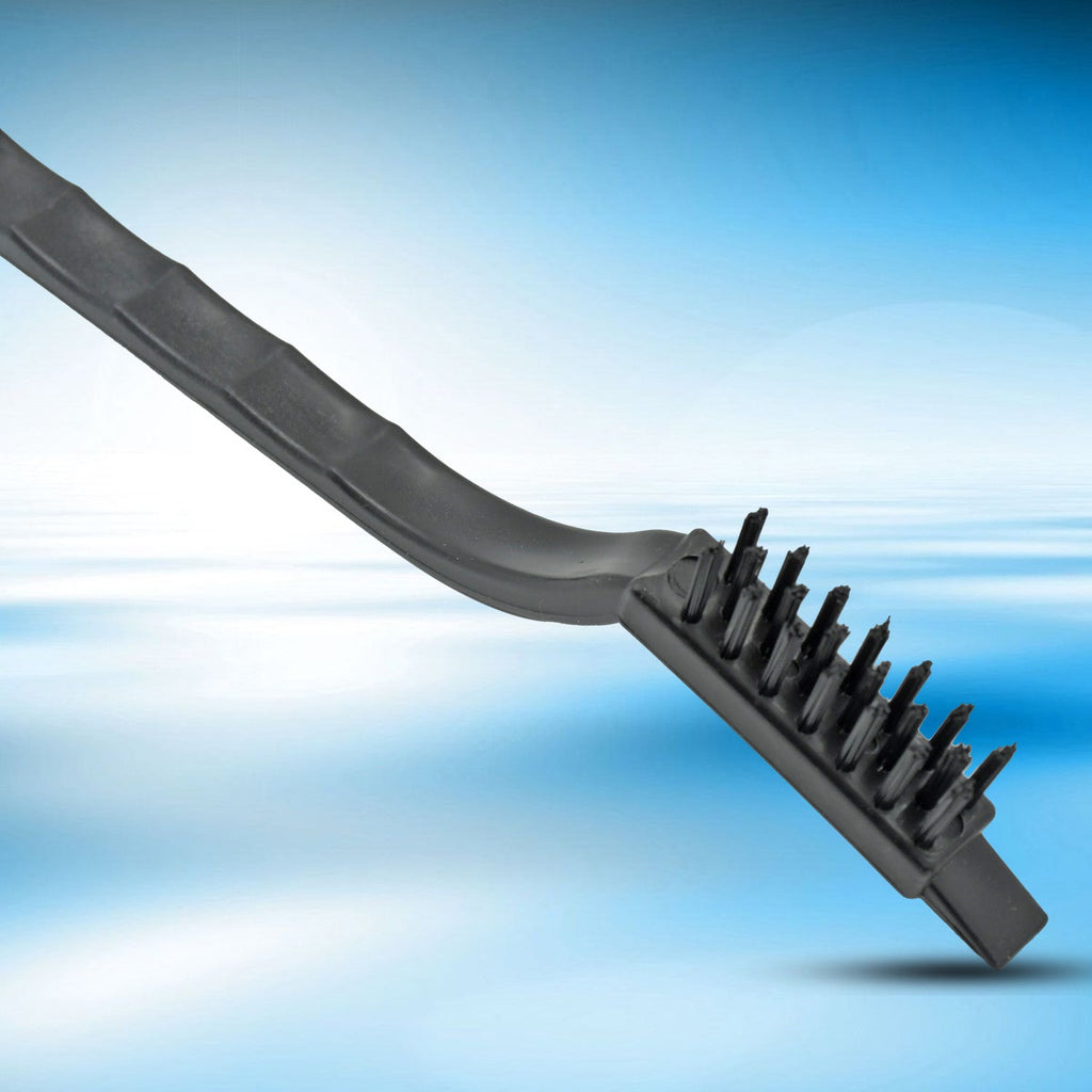The 3-piece mini wire brush set displayed with different cleaning applications for versatile use.