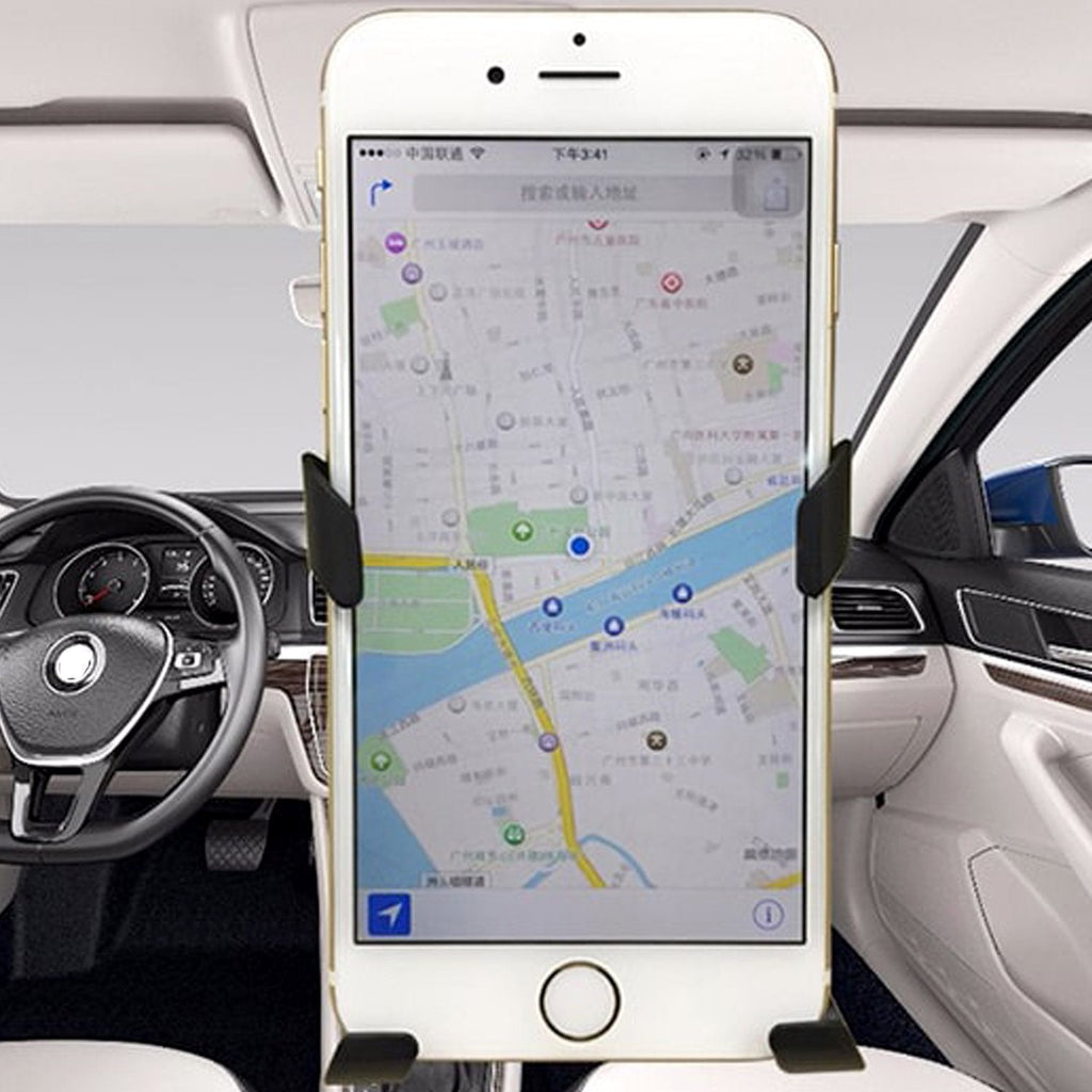 Front view of two car phone holders, one with a phone, showing stable grip on air vent.