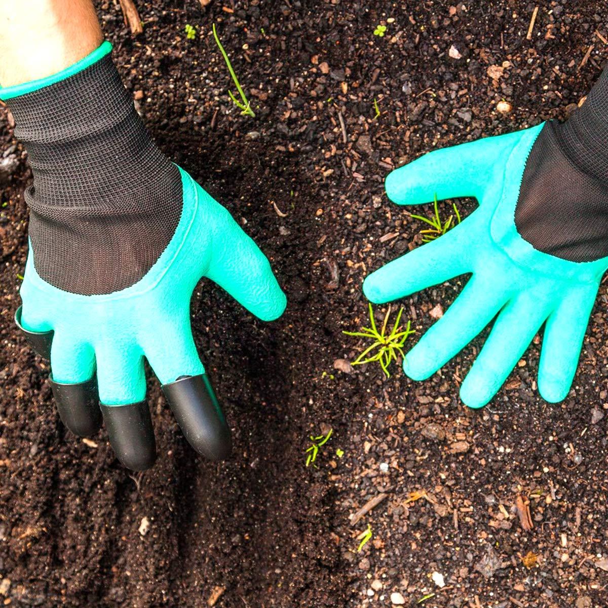 Gardening gloves featuring built-in claws, designed for easy soil cultivation.
