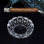 Close-up of the durable crystal glass ashtray, showcasing its quality and design.