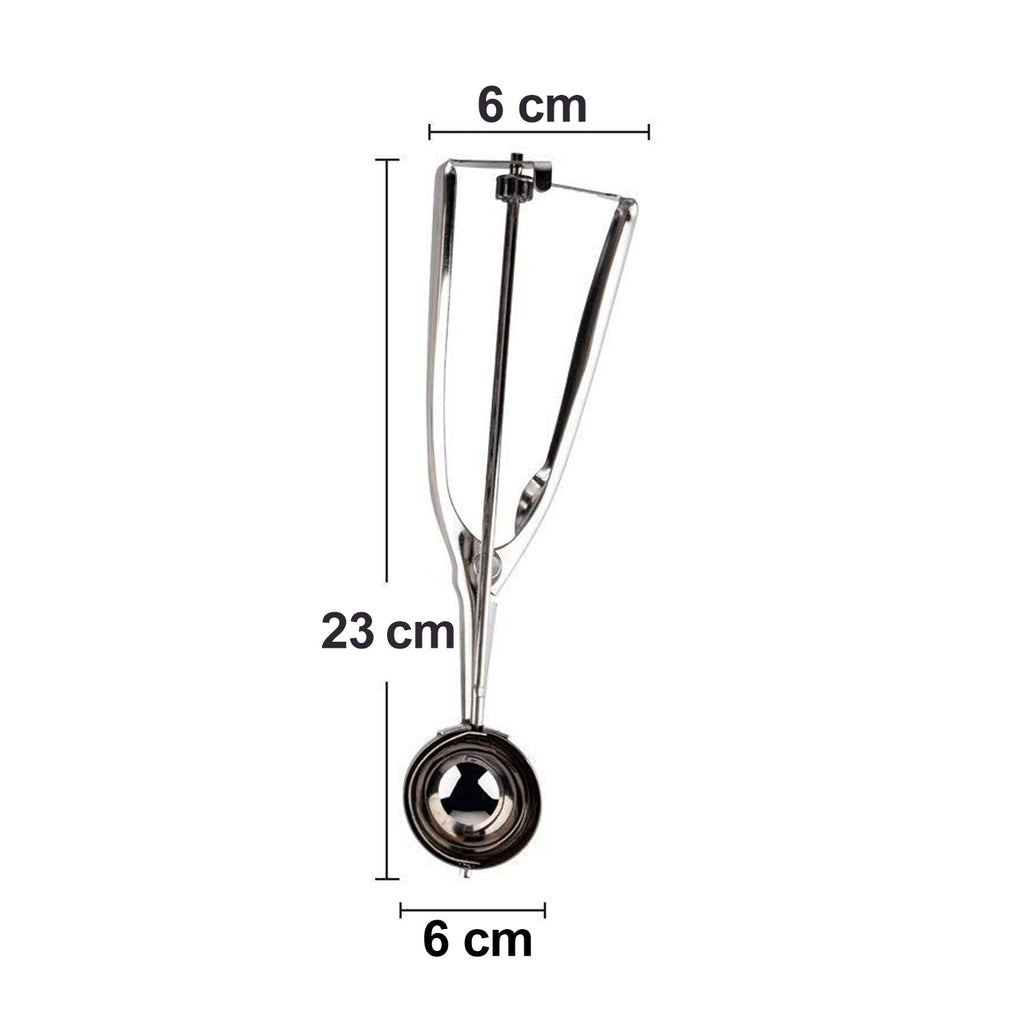 Detail of the sturdy stainless steel ice cream scoop's edge.