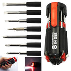 Detailed view of the LED torch integrated into the BoltForce screwdriver kit handle.