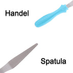 An angular stainless steel pallet knife, demonstrating its ergonomic design for comfortable use.