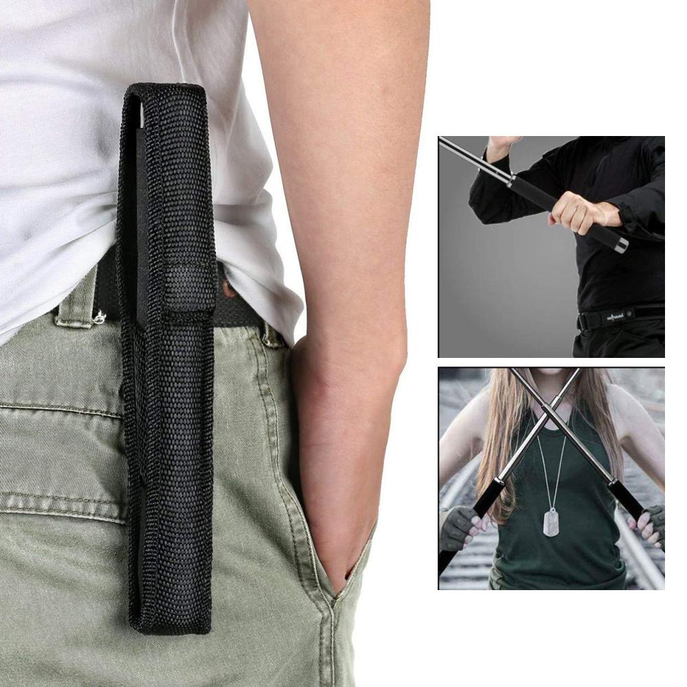 Detailed view of the collapsible defense stick in its extended form.