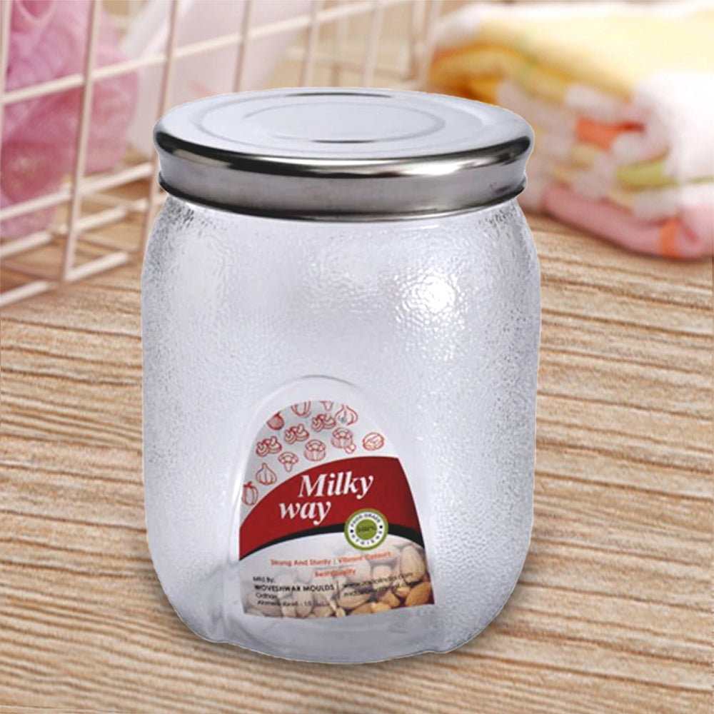 A clear Plastic Mason Jar 2000ml with an airtight metal lid, perfect for kitchen storage.