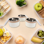 Close-up of the Ganesh Smart Stack tiffin's secure side clasps, ensuring an airtight seal.
