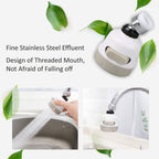 Stainless steel faucet filter sprayer preventing splashes during use in a kitchen sink.