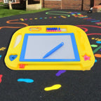 Side profile of the kids learning toy, highlighting its slim design and portability.