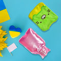 Green Kitty Hot Water Bag with its soft, cute cover for pain relief.