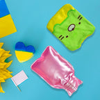 Green Kitty Hot Water Bag with its soft, cute cover for pain relief.