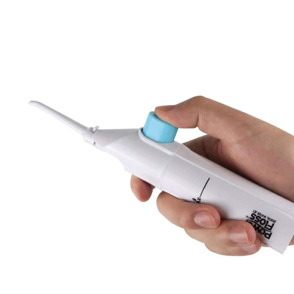 Portable Smart Water Flosser for effective teeth cleaning, shown in a bathroom setting.