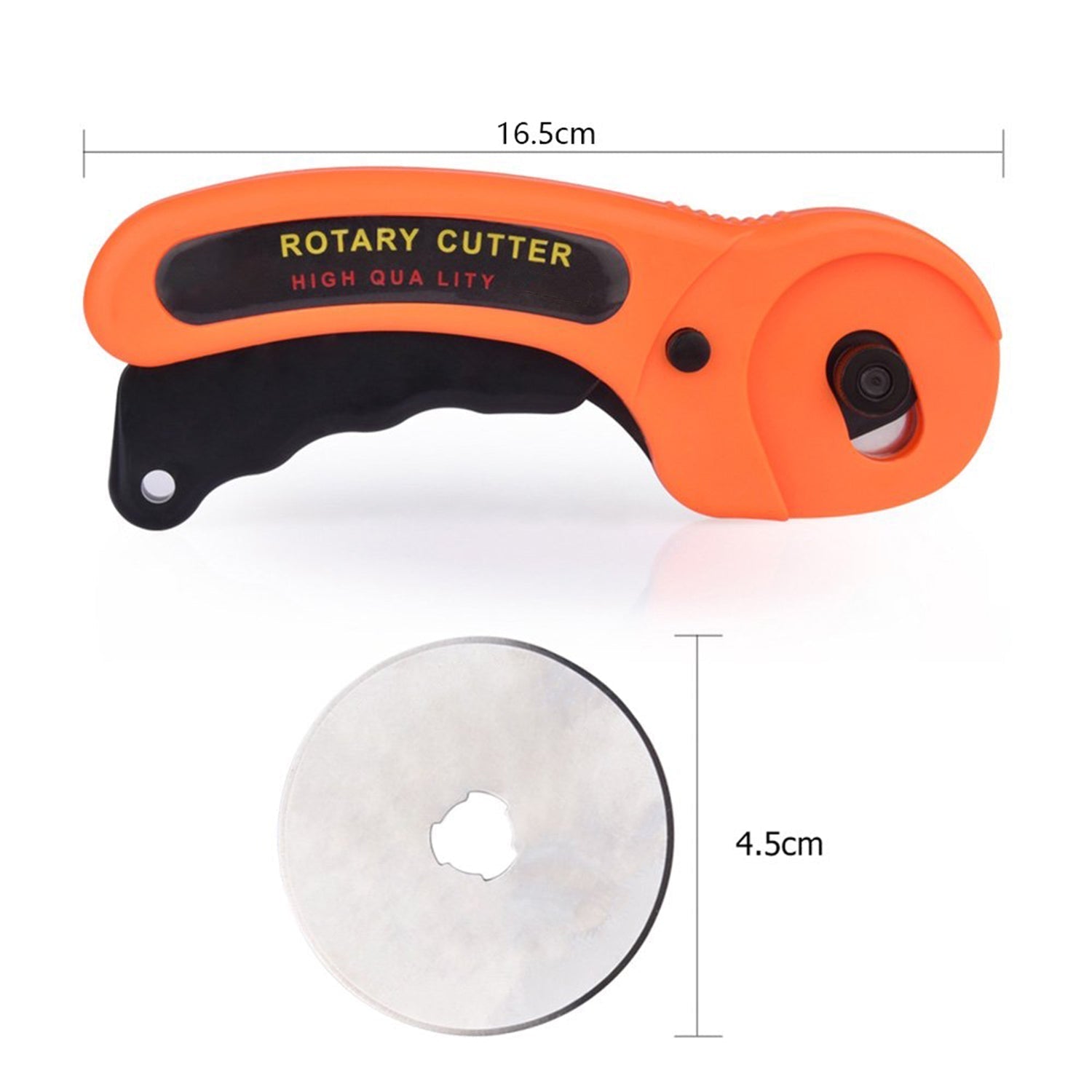 Rotary blade cutter with adjustable blade guard and ergonomic handle