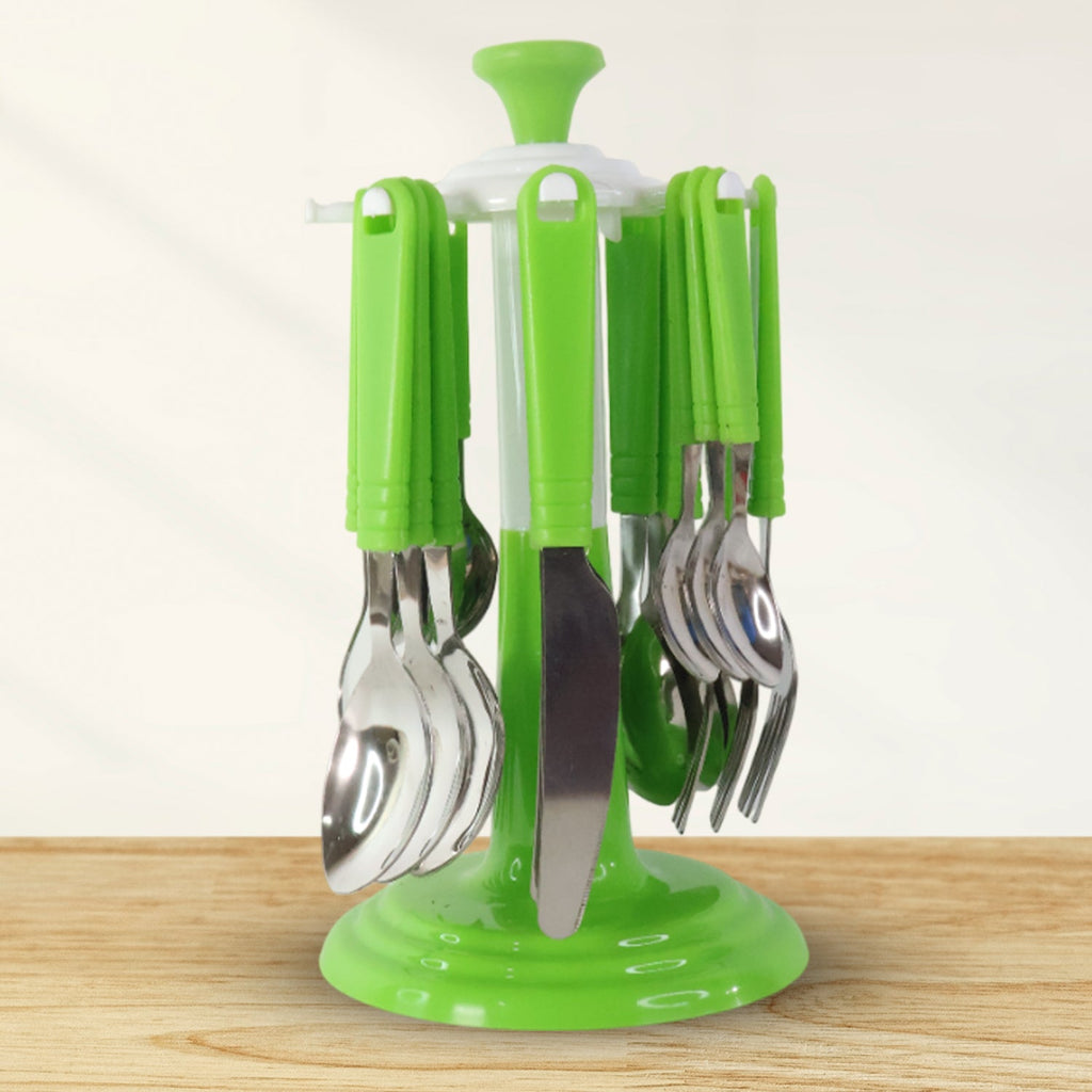 Individual cutlery pieces laid out showcasing stainless steel finish